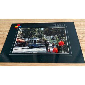 Vintage Zurich Postcard Featuring City Tram & Flowers sku 0201